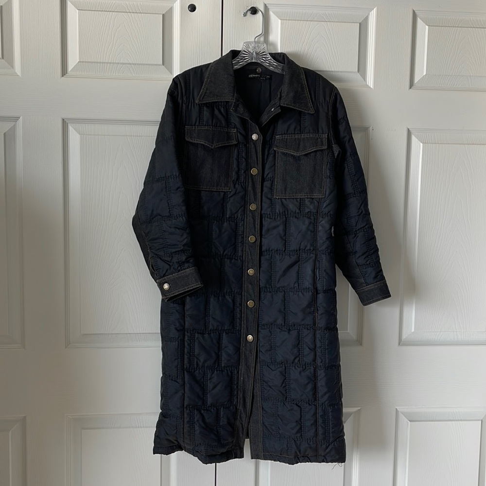 Italian Designer, CRISTINAEFFE, Black/Denim Quilted Puffer Coat.